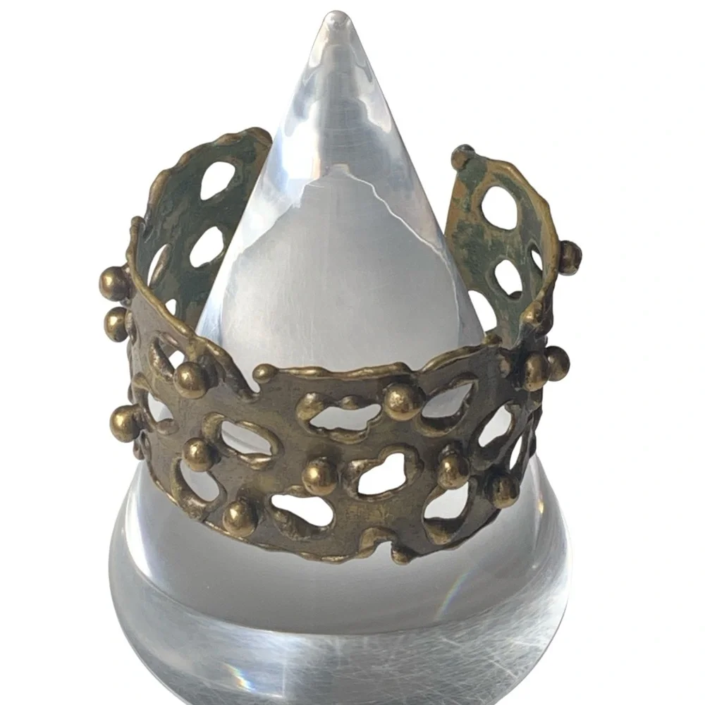 Vintage Brutalist Mid Century Modernist Brass Cuff Woman’s Bracelet Jewelry - Picture 4 of 9